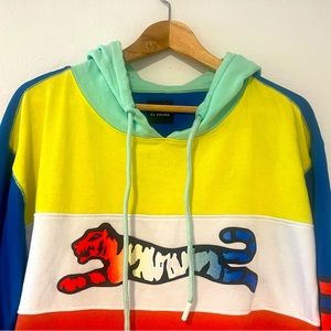 LE TIGRE Men's Multi-Color Colorblock Pullover Hooded Hoodie Sweatshirt XL